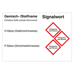 GHS Gefahrstoffetikett Eindruck nach Wunsch für interne Verwendung mit 3 Piktogrammen, Folie mit Schutzfolie, 105 x 74 mm, Einzeletikett