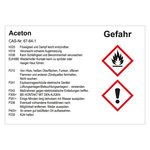 GHS Gefahrstoffetikett Aceton, für interne Verwendung, in verschiedenen Ausführungen
