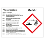 GHS Gefahrstoffetikett Phosphorsäure, für interne Verwendung, in verschiedenen Ausführungen