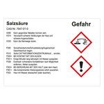 GHS Gefahrstoffetikett Salzsäure, für interne Verwendung, Folie, 148 x 105 mm, 100 Stück/Rolle