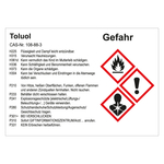 GHS Gefahrstoffetikett Toluol, für interne Verwendung, in verschiedenen Ausführungen