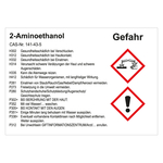 GHS Gefahrstoffetikett 2-Aminoethanol, für interne Verwendung, in verschiedenen Ausführungen