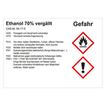 GHS Gefahrstoffetikett Ethanol 70% verg&auml;llt, f&uuml;r interne Verwendung, Folie, 74 x 52 mm, 100 St&uuml;ck/Rolle