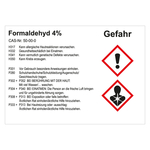 GHS Gefahrstoffetikett Formaldehyd 4%, f&uuml;r interne Verwendung, Folie, 74 x 52 mm, 500 St&uuml;ck/Rolle