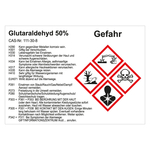 GHS Gefahrstoffetikett Glutaraldehyd 50%, für interne Verwendung, in verschiedenen Ausführungen