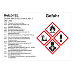 GHS Gefahrstoffetikett Heizöl EL Nr. 2 UN 1202, für interne Verwendung, Folie, 105 x 74 mm, Einzeletikett
