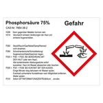 GHS Gefahrstoffetikett Phosphorsäure 75%, für interne Verwendung, in verschiedenen Ausführungen