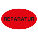 Qualit&auml;tsaufkleber Reparatur, Rot, Folie, 90 x 50 mm, Oval, 100 St&uuml;ck/Rolle