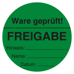 Qualit&auml;tsaufkleber Freigabe, Gr&uuml;n, Folie abl&ouml;sbar, &Oslash; 60 mm, Rund, 500 St&uuml;ck/Rolle