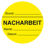 Qualit&auml;tsaufkleber Nacharbeit, Gelb, Haftpapier, &Oslash; 60 mm, Rund, 100 St&uuml;ck/Rolle