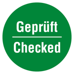 Qualitätsaufkleber Geprüft Checked, Grün, Ø 35 mm, Rund