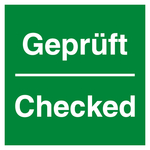 Qualitätsaufkleber Geprüft Checked, Grün, 40 x 40 mm, Quadratisch