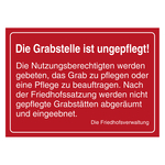 Grabstein Aufkleber "Grabstelle ist ungepflegt, pflegen oder Pflege beauftragen" Folie rot 105 x 74 mm 100 Stück/Rolle
