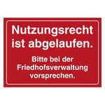 Grabstein Aufkleber "Nutzungsrecht abgelaufen, Vorsprache" Folie rot 148 x 105 mm 100 Stück/Rolle