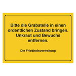 Grabstein Aufkleber "Grabstelle unordentlicher Zustand. Unkraut, Bewuchs entfernen" in verschiedenen Ausführungen