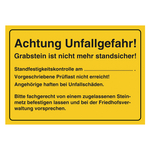 Grabstein Aufkleber "Unfallgefahr Grabstein Standfestigkeit" in verschiedenen Ausführungen