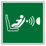 Rettungszeichen Erkennungssystem f&uuml;r das Vorhandensein und die Orientierung eines Kindersitzes DIN EN ISO 7010 E014 Folie 100 x 100 mm Einzeletikett