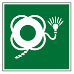 Rettungszeichen Rettungsring mit Leine und Licht DIN EN ISO 7010 E043 Folie 150 x 150 mm Einzeletikett