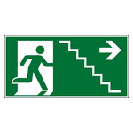 Rettungszeichen Notausgang über Treppe rechts Folie 300 x 150 mm Einzeletikett