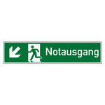 Rettungszeichen Notausgang links schräg unten Folie 350 x 75 mm Einzeletikett