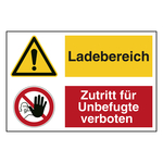 Hinweisaufkleber Ladezone "Ladebereich / Zutritt f&uuml;r Unbefugte verboten" mit Symbolen nach ASR A1.3, DIN EN ISO 7010 