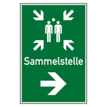 Rettungszeichen Sammelstelle rechts Kombischild