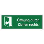 Rettungszeichen &Ouml;ffnung durch Ziehen rechts Folie 300 x 105 mm Einzeletikett