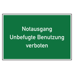 Rettungszeichen Notausgang Unbefugte Benutzung verboten Folie 300 x 200 mm Einzeletikett