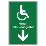 Rettungszeichen Notfall Evakuierungsstuhl abwärts Kombischild