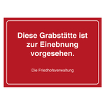 Grabstein Aufkleber "Grabst&auml;tte zur Einebnung vorgesehen" Folie rot 148 x 105 mm 100 St&uuml;ck/Rolle