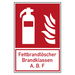 Brandschutzzeichen Feuerlöscher Fettbrandlöscher Brandklassen A, B, F Kombischild