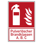 Brandschutzzeichen Feuerlöscher Pulverlöscher Brandklassen A, B, C Kombischild Folie 200 x 300 mm Einzeletikett
