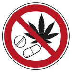 Verbotszeichen Medikamente und Cannabis verboten Praxisbewährt Folie Ø 200 mm Einzeletikett