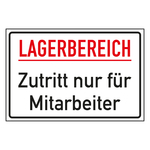 Hinweisschild "Lagerbereich - Zutritt nur f&uuml;r Mitarbeiter" Magnetfolie wei&szlig; 300 x 200 mm Einzelst&uuml;ck