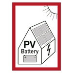 Feuerwehrzeichen Warnung vor Gefahren durch Photovoltaikanlage mit Batteriespeicher Folie 210 x 297 mm Einzeletikett