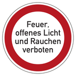 Verbotszeichen Feuer, offenes Licht und Rauchen verboten
