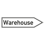 Wegweiser englisch "Warehouse" rechtsweisend Aluminium Verbundplatte 3 mm wei&szlig; 600 x 150 mm Einzelst&uuml;ck