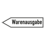 Wegweiser "Warenausgabe" linksweisend Aluminium Verbundplatte 3 mm wei&szlig; 800 x 200 mm Einzelst&uuml;ck