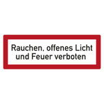 Feuerwehrzeichen Rauchen, offenes Licht und Feuer verboten DIN 4066 Folie 210 x 74 mm Einzeletikett