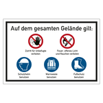 Kombischild Betriebsgelände Auf dem gesamten Gelände gilt Aluminium Verbundplatte 3 mm 900 x 600 mm Einzelschild