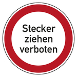 Verbotszeichen Stecker ziehen verboten Folie Ø 50 mm 6 Stück/Bogen