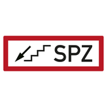 Feuerwehrzeichen SPZ Treppe und Pfeil links unten DIN 4066 Folie 297 x 105 mm Einzeletikett