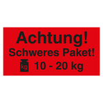 Paketaufkleber Achtung Schweres Paket 10 - 20 kg Rot