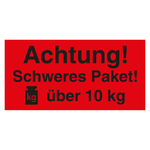 Paketaufkleber Achtung Schweres Paket über 10 kg Rot Graspapier 100 x 50 mm 500 Stück/Rolle