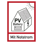 Feuerwehrzeichen Warnung vor Gefahren durch Photovoltaikanlage mit Batteriespeicher Mit Notstrom Folie 148 x 210 mm Einzeletikett