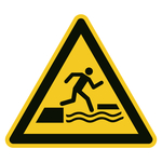 Warnzeichen Warnung vor dem ins Wasser fallen beim Betreten oder Verlassen einer schwimmenden Fläche DIN EN ISO 7010 W068 Folie SL 400 mm Einzeletikett