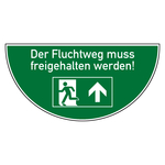 T&uuml;r-Bodenmarkierung Rettungszeichen Notausgang freihalten links mit Pfeil oben Folie selbstklebend R9 900 x 450 mm Einzeletikett