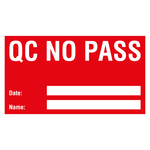 Qualitätskennzeichen QC no pass mit Datum und Name Rot Rechteckig
