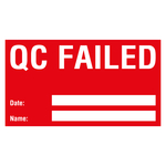 Qualitätskennzeichen QC failed mit Datum und Name Rot Rechteckig