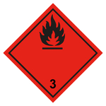 Gefahrzettel Placards Klasse 3 Entz&uuml;ndbare, fl&uuml;ssige Stoffe Flamme Schwarz Folie seewasserbest&auml;ndig 250 x 250 mm Einzeletikett